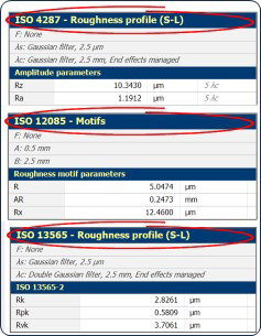 分析時(shí)顯示與粗糙度參數(shù)對應(yīng)的ISO標(biāo)準(zhǔn)